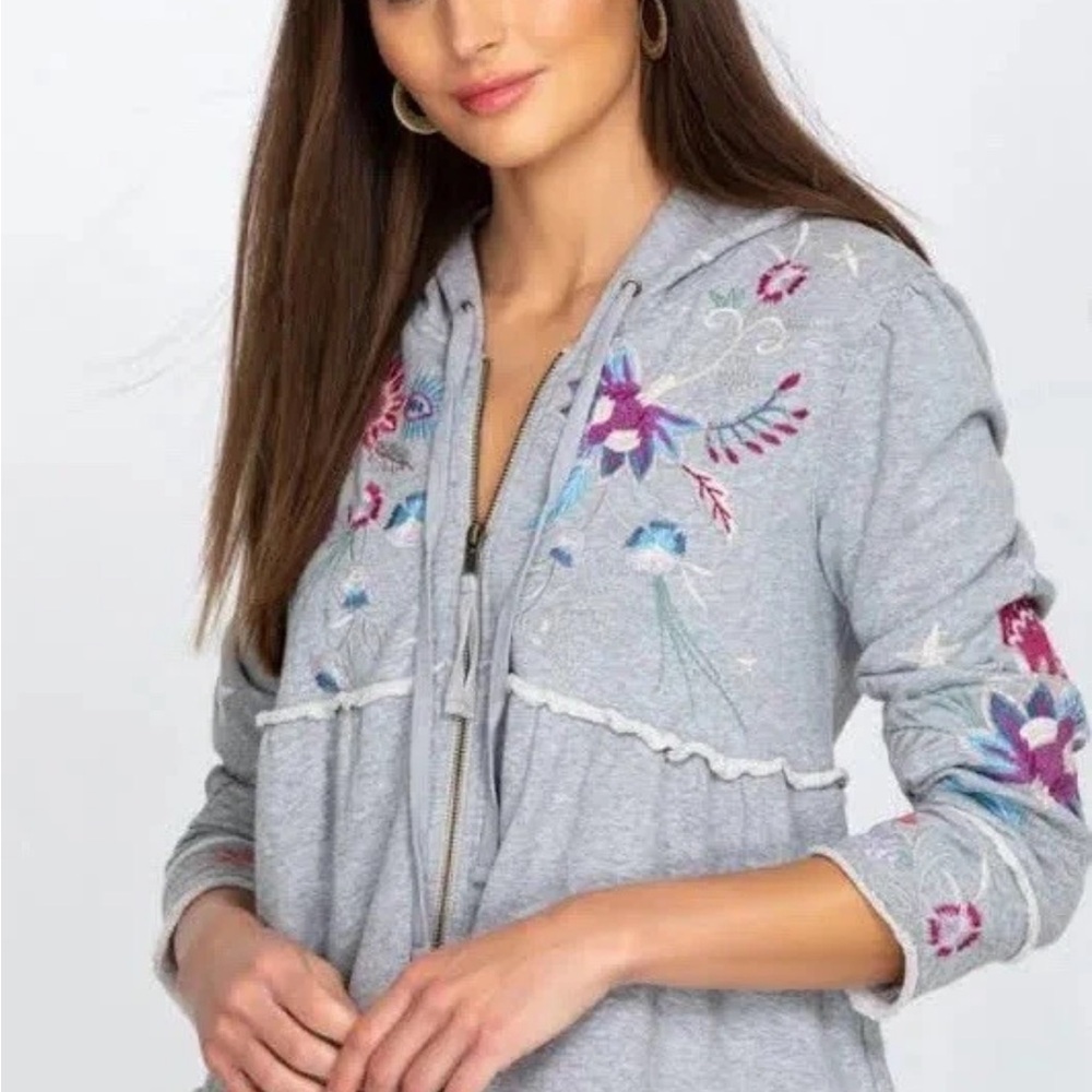 Johnny Was Gray Embroidered Hoodie New with tags.